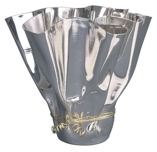 Grand vase plissé style pavot avec ruban métallique 9"