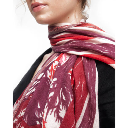 Foulard de laine mérinos couleur bordeaux, rouge et rose - Boréal